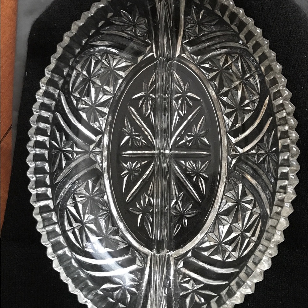 Glass Vintage relish and pickle serving dish divider   fruit cannot touch relish